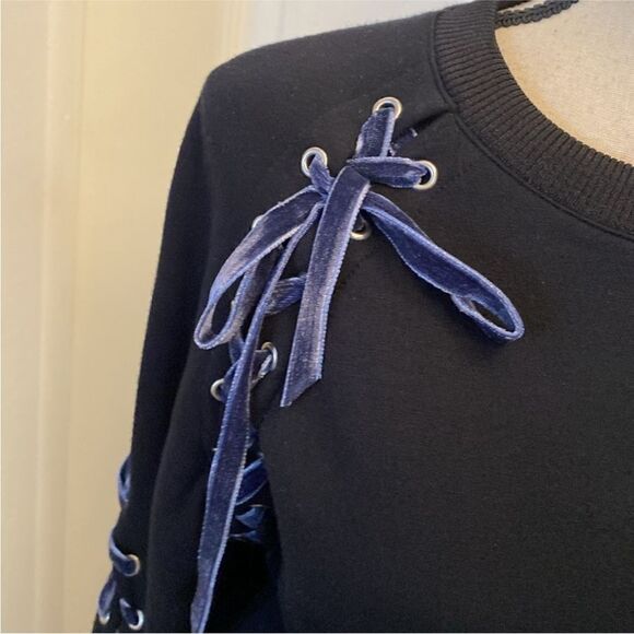 Maje Black Sweatshirt with Blue Lace-Up Details, S - Picture 3 of 10